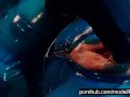 Heavy rubber goddess with big tits in transparent blue latex catsuit and mask masturbates - part 4