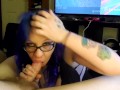 Blue Haired Stoner Milf,  Smoking and Sucking Hard Cock.. Cums all in her Slutty Sexy Mouth!