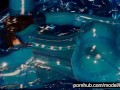 Heavy rubber goddess with big tits in transparent blue latex catsuit and mask masturbates - part 5