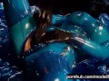 Heavy rubber goddess with big tits in transparent blue latex catsuit and mask masturbates - part 5