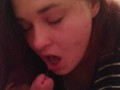 My 18 year old student friend greedily takes my cock down her throat, choking on saliva