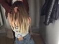 Hottie Petite Girl sucked in the locker room of the store (risky blowjob)