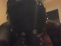 Submissive leather mask wearing slave drooling gagging all over a bbc 