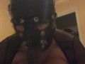 Submissive leather mask wearing slave drooling gagging all over a bbc 
