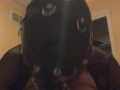Submissive leather mask wearing slave drooling gagging all over a bbc 