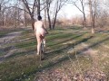Peeping on a naked girl on a bike