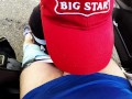 Her leggings lead to a blowjob in the woods after a run, i cum on her stuck butt
