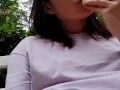 Pretty woman fucked herself with a banana in the park, and then ate it in front of people