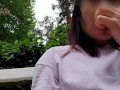 Pretty woman fucked herself with a banana in the park, and then ate it in front of people