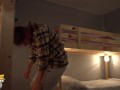 Hostel Pillow Fighting Cuties get their Snatches Fucked by a Huge Dick