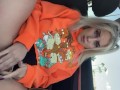 Blonde girl fucks herself and squirts in public