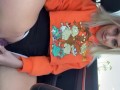 Blonde girl fucks herself and squirts in public