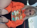 Blonde girl fucks herself and squirts in public