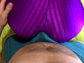 Dry humping in shiny leggings make him cum in underwer