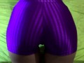 Dry humping in shiny leggings make him cum in underwer