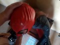 Laura On Heels wears leather body, boots over the knees and pantyhose. Rough blowjob deepthroat POV.