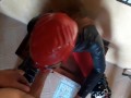 Laura On Heels wears leather body, boots over the knees and pantyhose. Rough blowjob deepthroat POV.