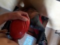 Laura On Heels wears leather body, boots over the knees and pantyhose. Rough blowjob deepthroat POV.