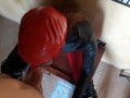 Laura On Heels wears leather body, boots over the knees and pantyhose. Rough blowjob deepthroat POV.