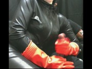 smoking wife in red rubber gloves milking me 1