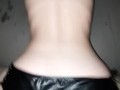 Fast cum on her leather pants