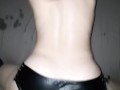 Fast cum on her leather pants