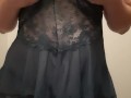 Chubby chick wearing lace lingerie touching herself
