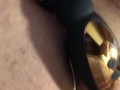 Poor guy is locked in a chastity so he uses a rotating prostate massager for some pleasure