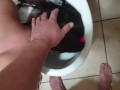 Toilet whore gets slapped and spat on and sucking cock