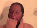 Pervert! Piss on and piss off! BBW Milf pantyhose encased take a shower after pissing and drink piss
