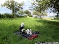 Rubber Girl Full in Black Latex Catsuit and Mask Plays with herself Outdoor in a Meadow - Part 3