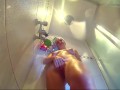 Oiling nice body in the shower. Babe washes in the shower, shaves her pussy, oil massage. part 4