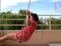 Cute housewife has fun without panties on the swing Slut swings and shows her perfect pussy 1