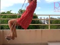 Cute housewife has fun without panties on the swing Slut swings and shows her perfect pussy 1