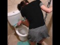 Petite pigtail girls taking her master for a piss