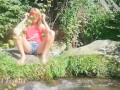 Sexy girl pissing on the grass between the forest river - almost caught by strangers Angel Fowler