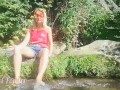 Sexy girl pissing on the grass between the forest river - almost caught by strangers Angel Fowler