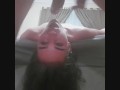 Fucking a whore's throat while she is lying upside down