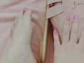 Blonde licks her own toe with feet play! 