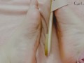 Blonde licks her own toe with feet play! 