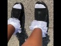 Frilly socks and wedge sandals OUTSIDE