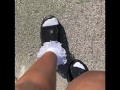 Frilly socks and wedge sandals OUTSIDE