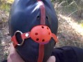 Tied to a tree on a sexy outfit, masked and outdoor deepthroat with no mercy