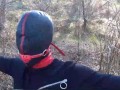 Tied to a tree on a sexy outfit, masked and outdoor deepthroat with no mercy