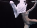 Aqua girl Andrejka underwater stripping and swimming