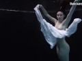 Aqua girl Andrejka underwater stripping and swimming