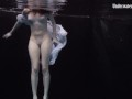 Aqua girl Andrejka underwater stripping and swimming