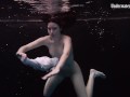 Aqua girl Andrejka underwater stripping and swimming