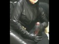 smoking wife in leather gloves and catsuit fucking handjob cumshot