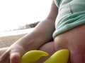 Outdoor pussy playing in public dildo